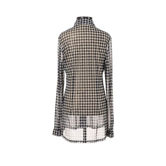 CAbi Sheer Blue Ivory Gingham Check Button Up Long Sleeve Top Size XS Stretch - Picture 8 of 8